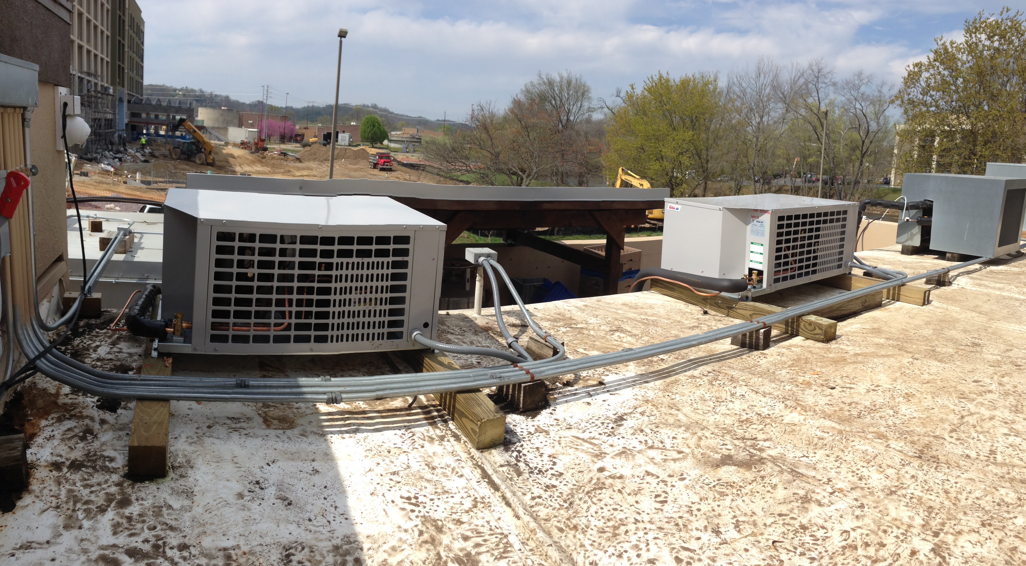 Large commercial HVAC installation at construction site