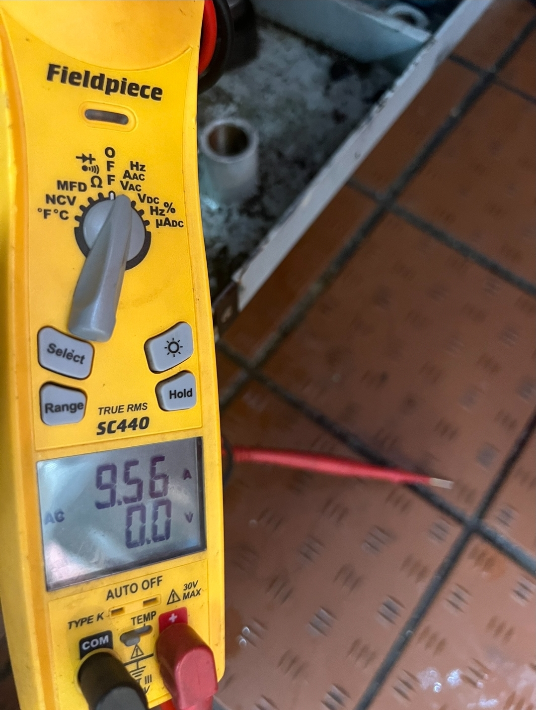 Professional Fieldpiece multimeter showing electrical diagnostics